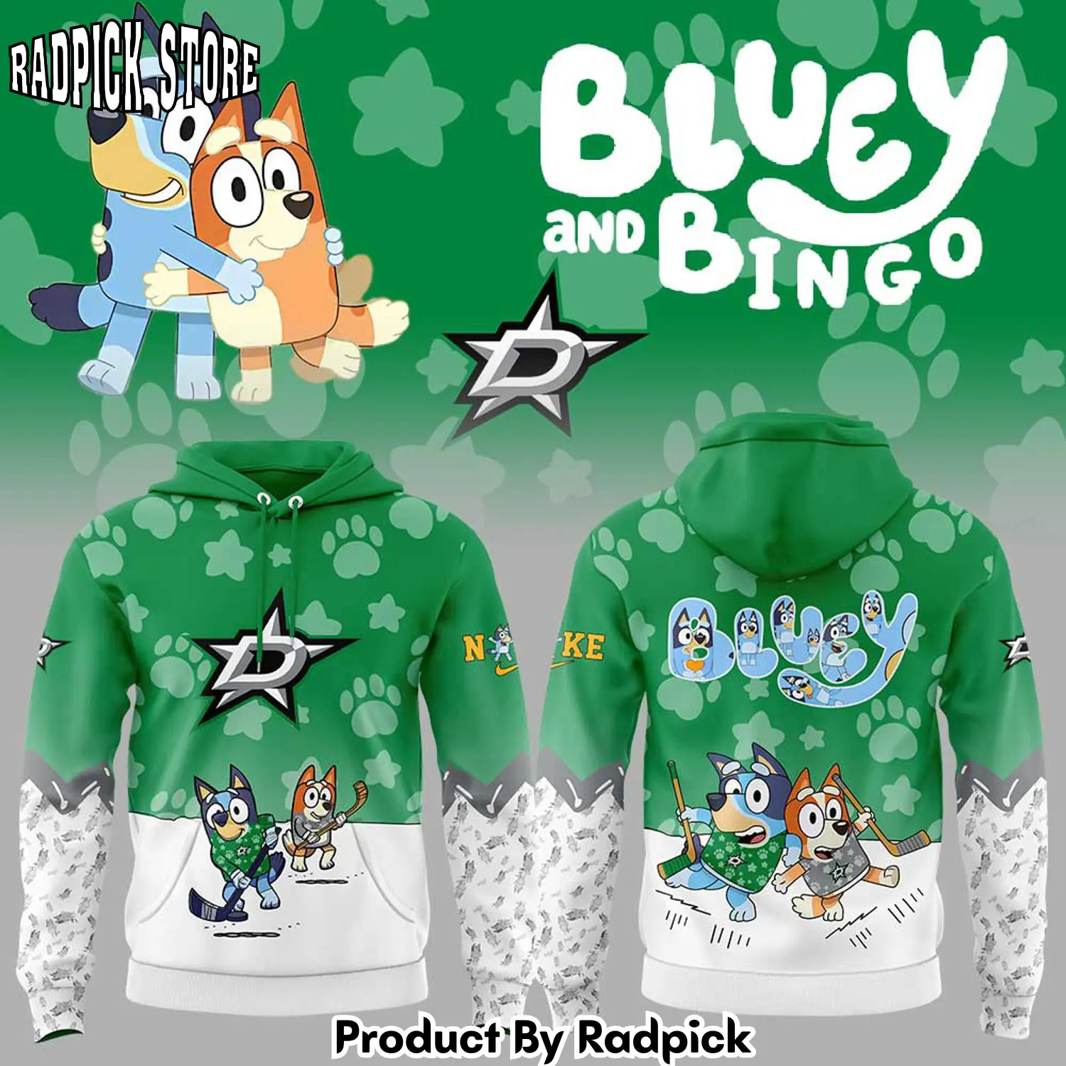 Dallas stars bluey and bingo hoodie joggers hoodie and long pants set rp291786